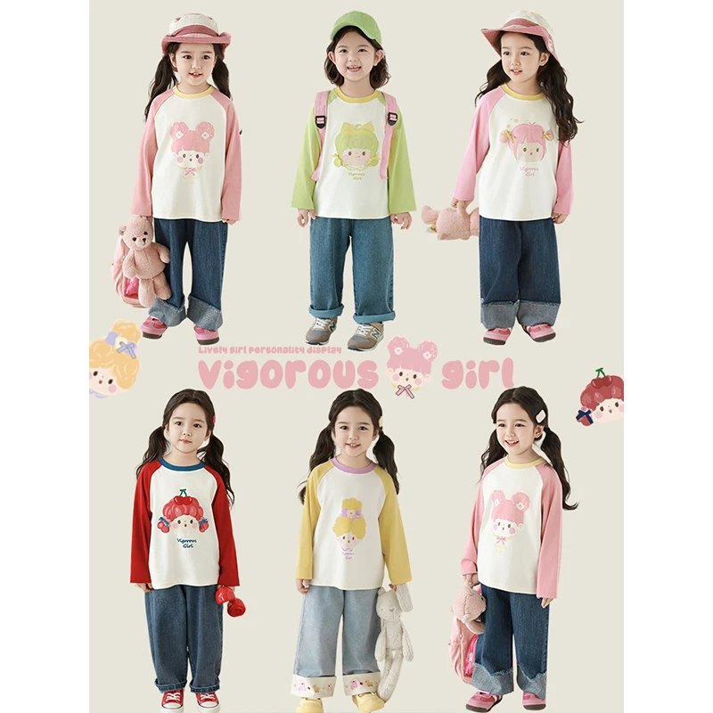 幼悠【甜美女孩】春壹波春秋洋气印花小童休闲女童插肩T恤潮 C3002