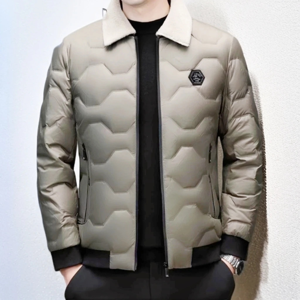 088男士冬季可脱卸羊毛领羽绒服外套