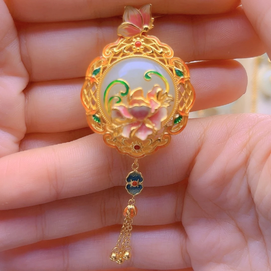 和田玉银S925镀金镶嵌颈饰