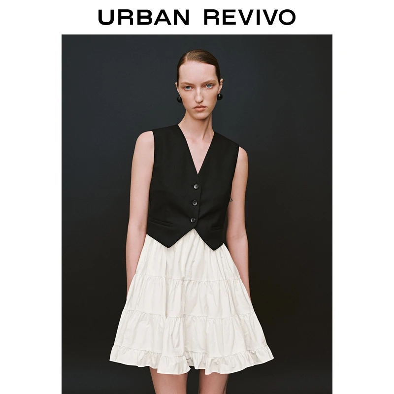 UR2025夏季新款女装魅力设计感拼接撞色无袖连衣裙UWG750136