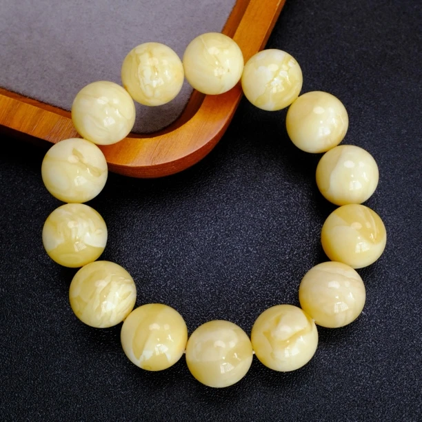 15+浓白花蜡手串 俄料白花蜜