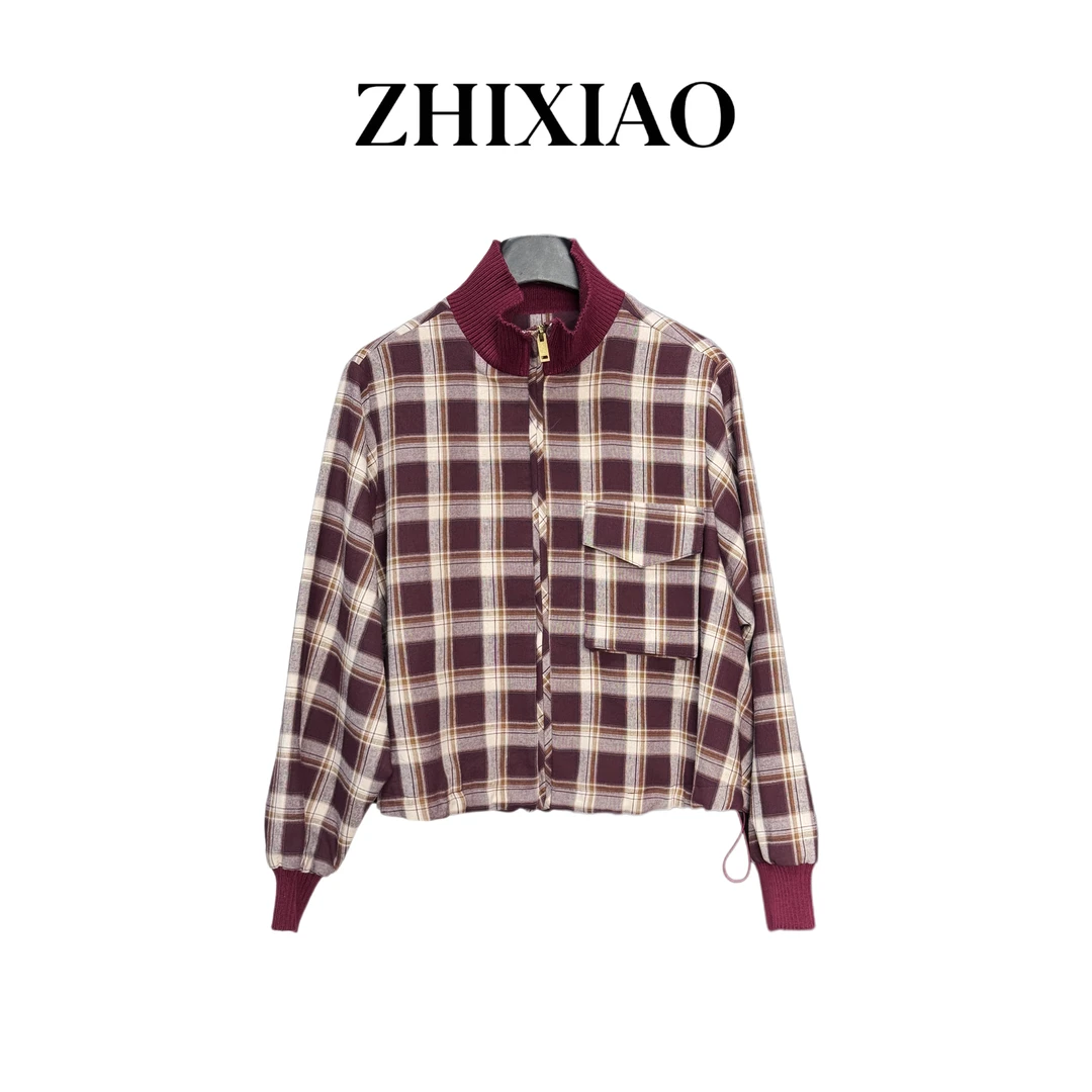 【ZHIXIAO】秋冬新款：针织领格子外套2391-1