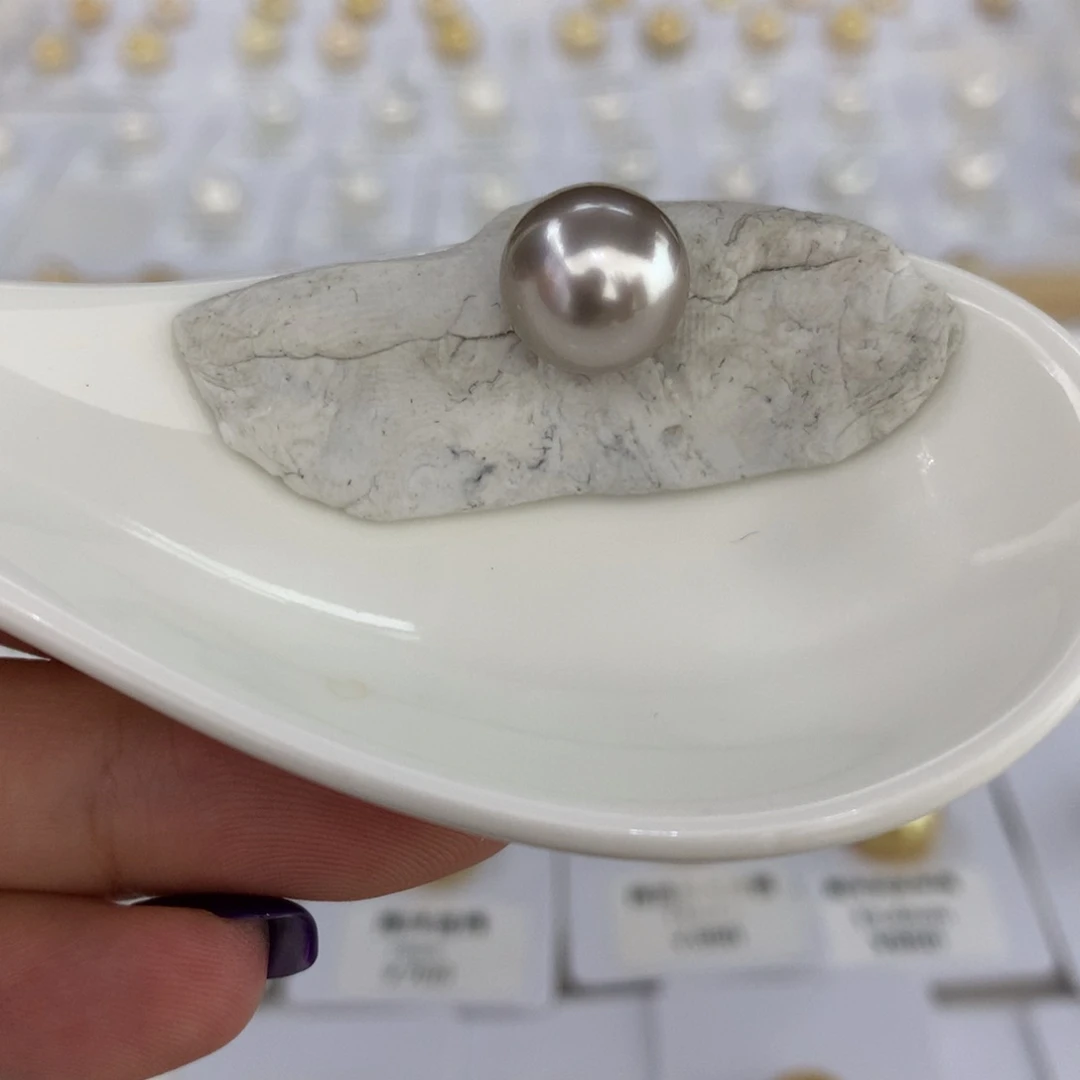未镶嵌海水珍珠裸珠11.1mm大溪地铂金灰正圆裸珠