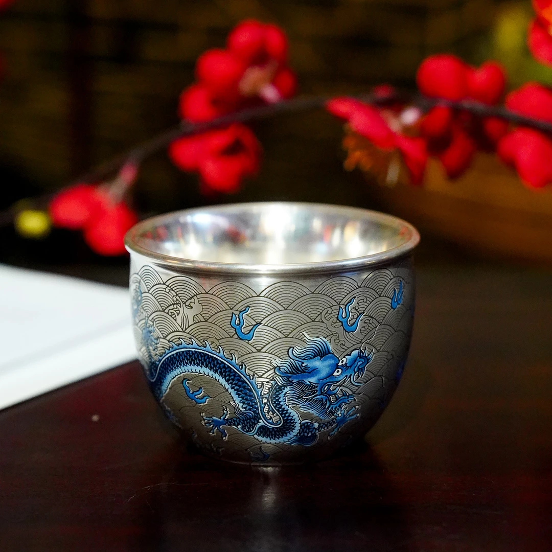 【本尼家】JT05轻奢鎏银主人杯单杯《双龙戏珠》茶缸茶台装饰摆件