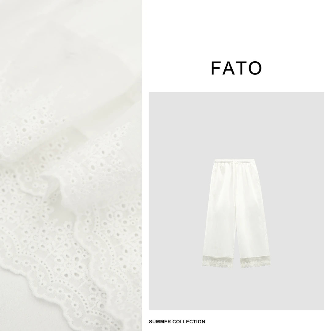 fattonny郑买买【白羽】夏季款防晒百搭蕾丝花边抽绳长裤YZ50319K1