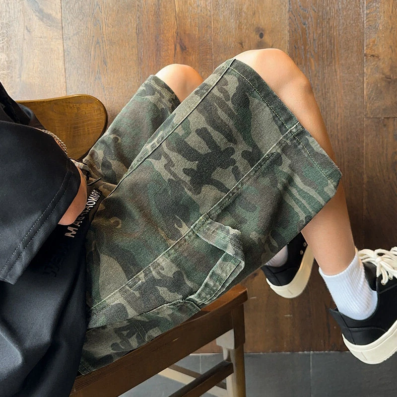 伐木迷彩短裤男款夏季2025新款美式复古五分裤工装潮牌休闲半裤