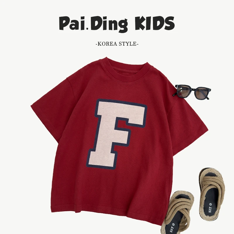 Q【派町现货】夏装儿童韩版时尚个性字母印花宽松百搭短袖T恤SJ6006