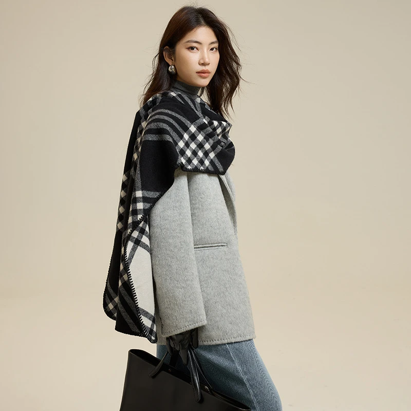 店长推荐~ 黑白格纹长款大围巾女25秋冬保暖披肩男女两用百搭围脖