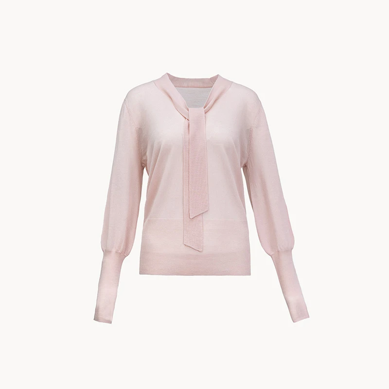 THE EASE舒适派【唤醒春日】精纺全羊毛18针飘带长袖针织衫/YM26043