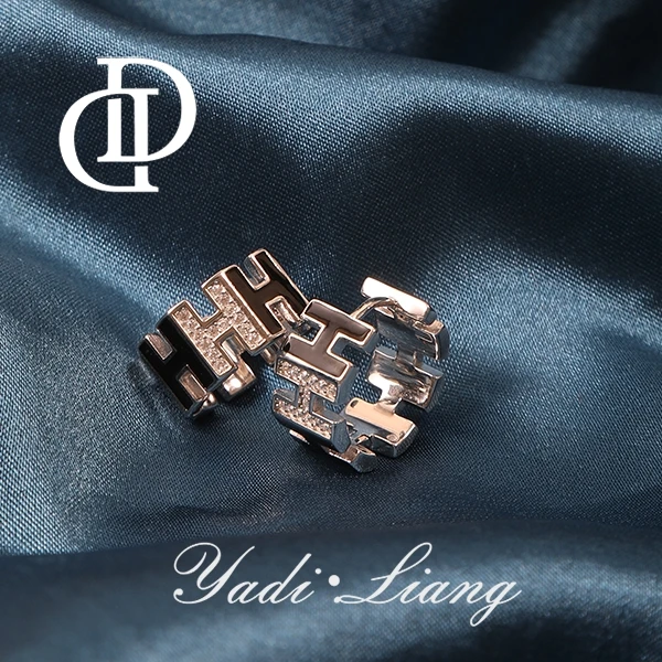 925银耳饰 梁雅帝新品【黑白字母H皇冠】设计感时尚百搭纯银耳饰