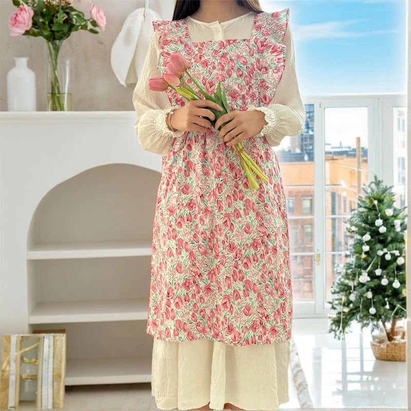 法式文艺碎花围裙新款时尚防污耐磨罩衣厨房家用公主风女士围腰