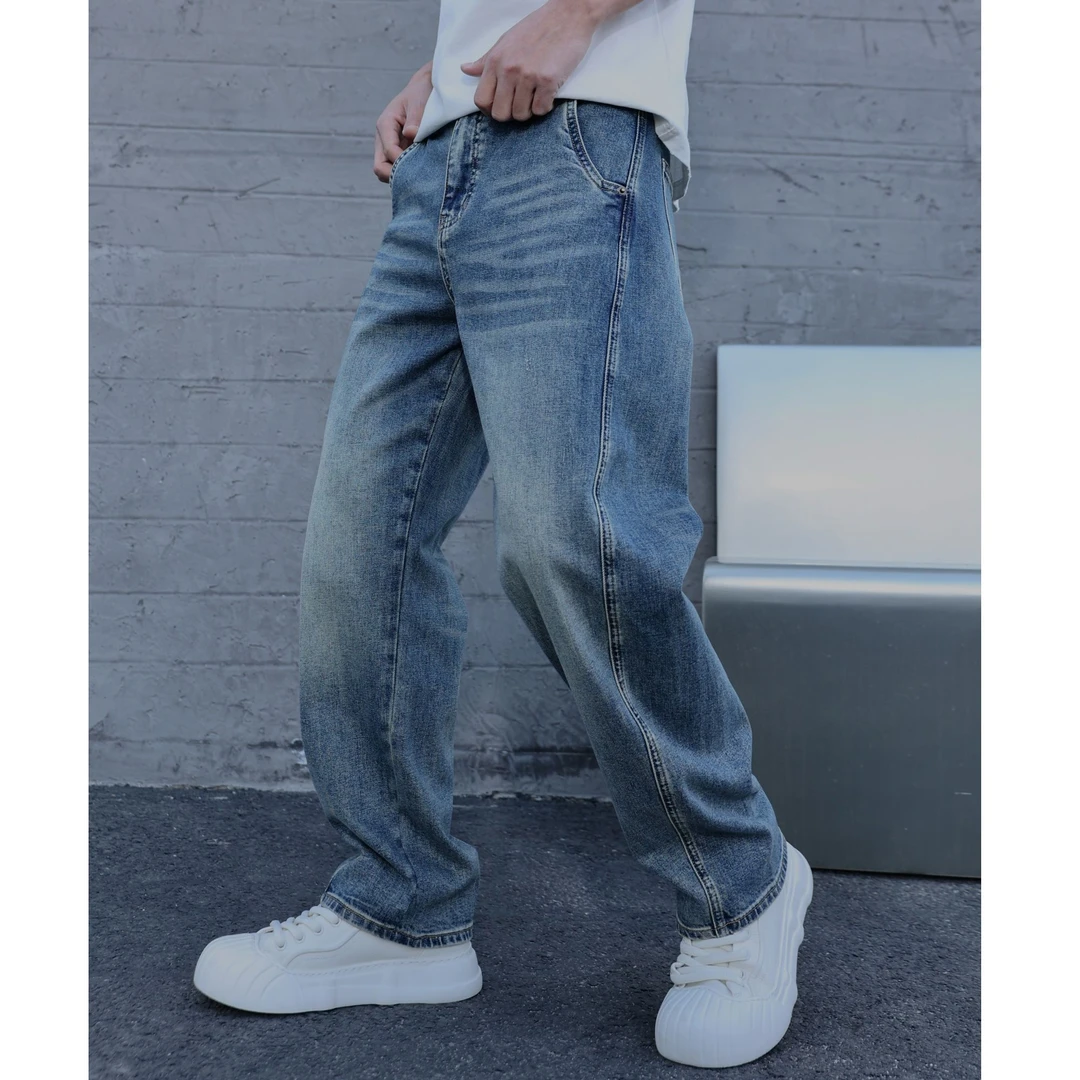 男士香蕉直筒裤水洗弹力男款牛仔裤休闲潮流高街春秋薄韩版牛仔裤