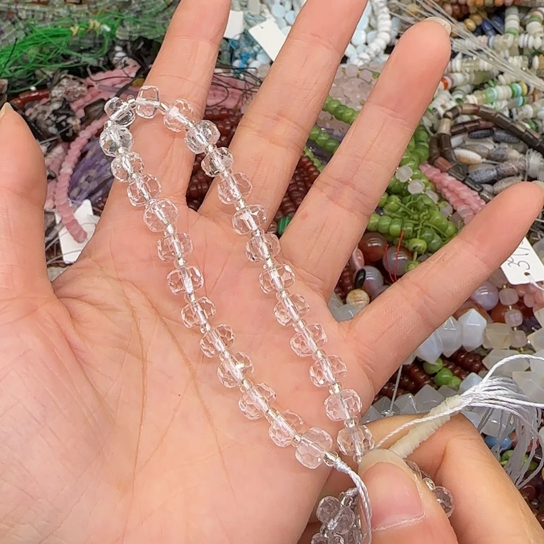 玛瑙/玉髓合金珠宝半成品白水晶车轮7mm半条