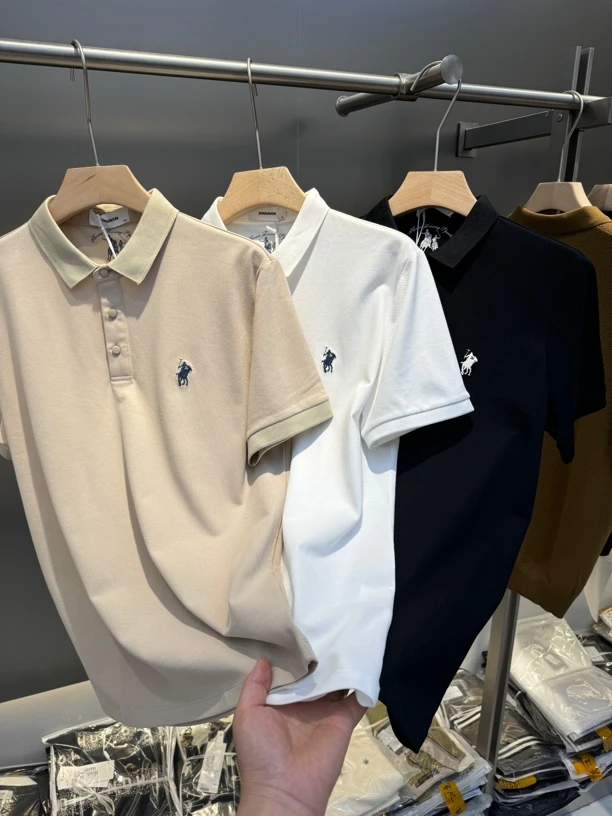 2025高品质刺绣修身透气珠地棉Polo短袖