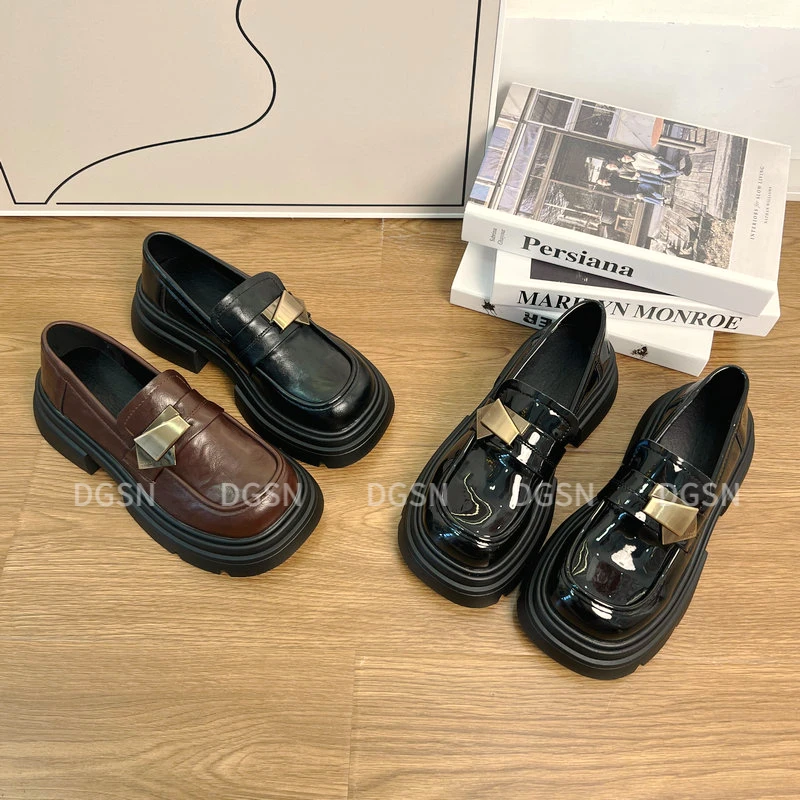 厚底英伦风小皮鞋女2025新款春秋季一脚蹬黑色单鞋玛丽珍鞋乐福鞋