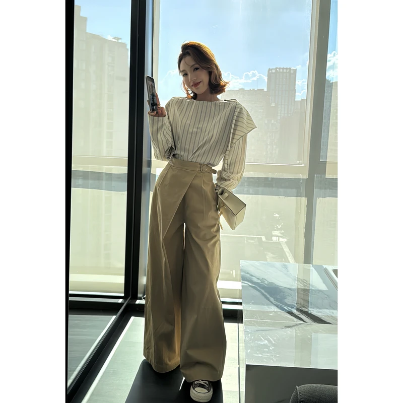 【娇娇私服定制】新款高腰直筒钗扣拖地休闲裤（裤长100）82004#