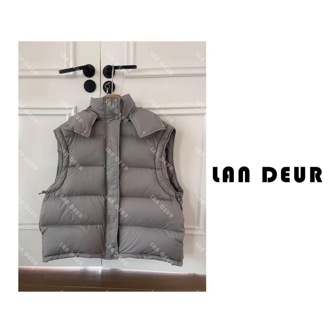 【巴黎甜心】灰色百搭简约时尚休闲连帽保暖羽绒马甲女