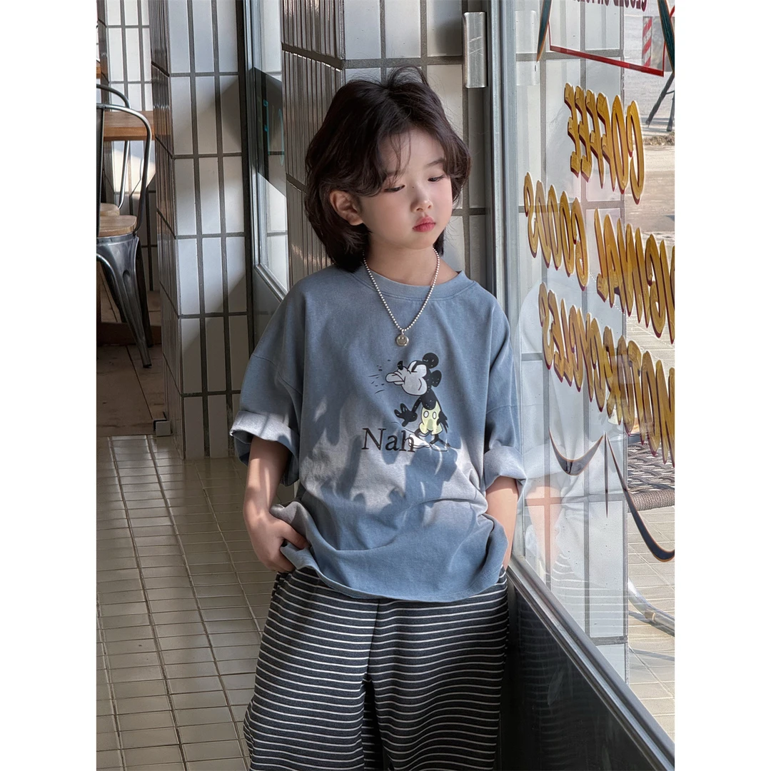 LJ-91839-柠檬匠童品男童T恤2026年春款灰蓝米奇印花宽松软糯亲肤