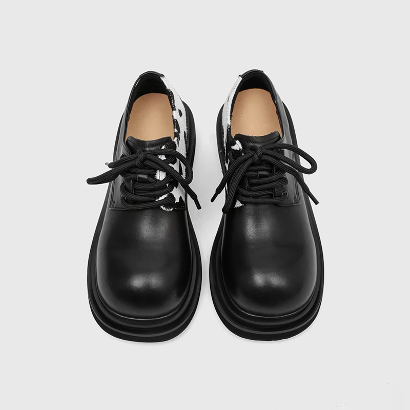 RZAAZ鸳鸯圆头大头厚底德比鞋增高休闲通勤皮鞋日常百搭拼色男鞋