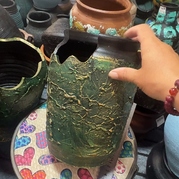 粗陶盆有孔高24口14