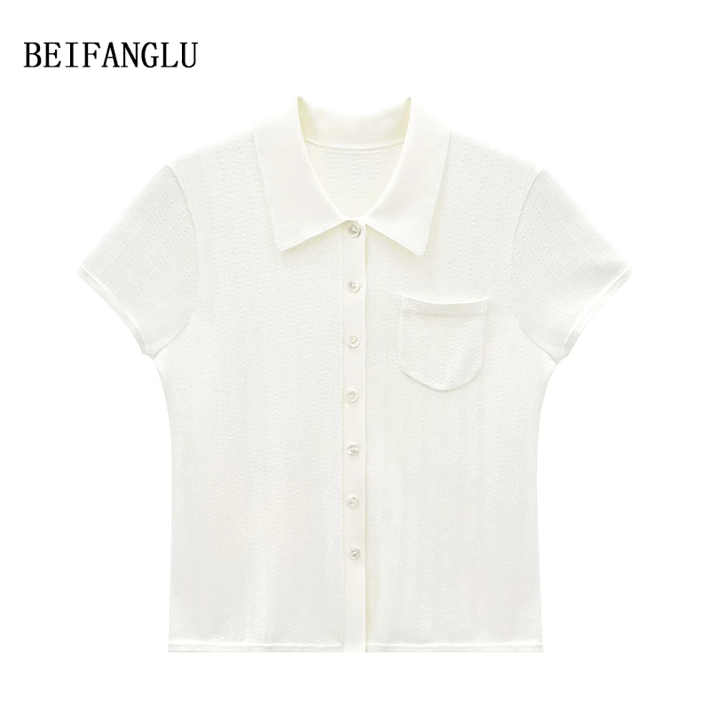 北方鹿 夏季新款针织单排扣短袖修身显瘦polo领上衣休闲百搭26537