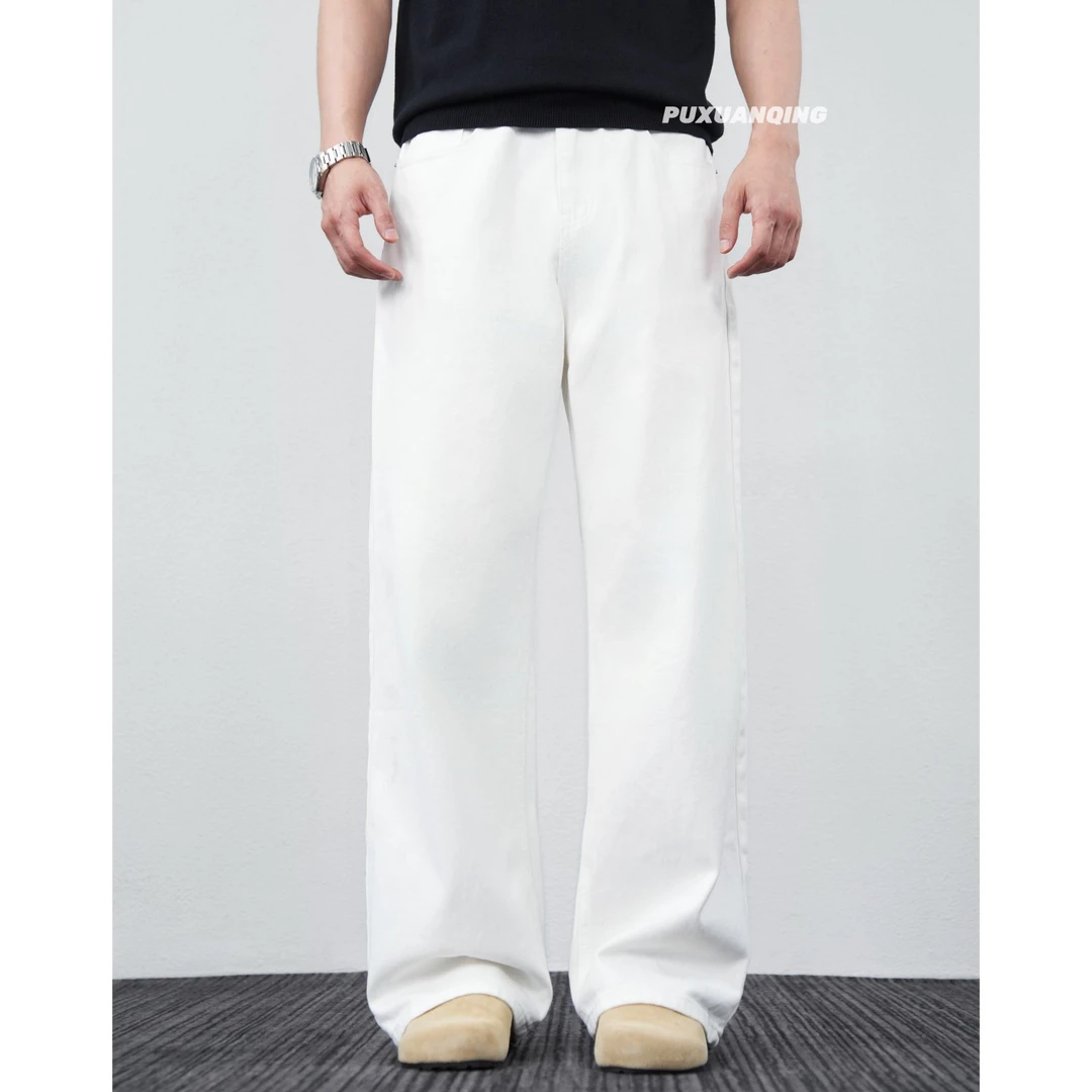 PUXUANQING新款纯色四季款经典直筒牛仔裤宽松休闲百搭时尚长裤