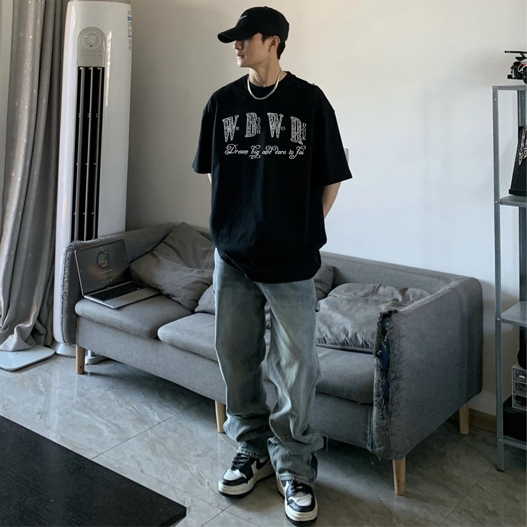 100%纯棉美式ins风潮牌字母印花短袖T恤男女夏季百搭休闲情侣上衣