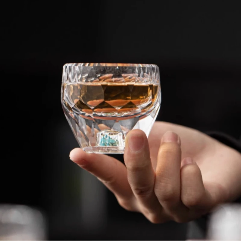 高硼硅玻璃透明菱形纹主人杯茶杯-4319