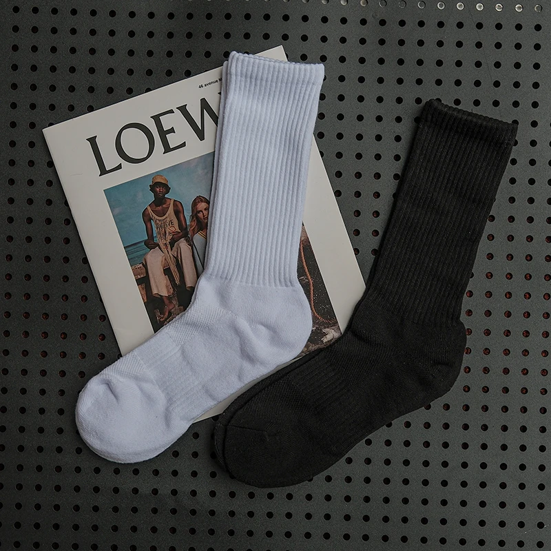 【高棉高弹力】黑白毛巾底袜子男女纯棉纯色运动袜中筒高帮篮球袜