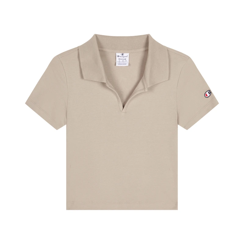 Champion冠军25年春夏新款POLO衫刺绣女短款T恤纯色翻领修身短袖