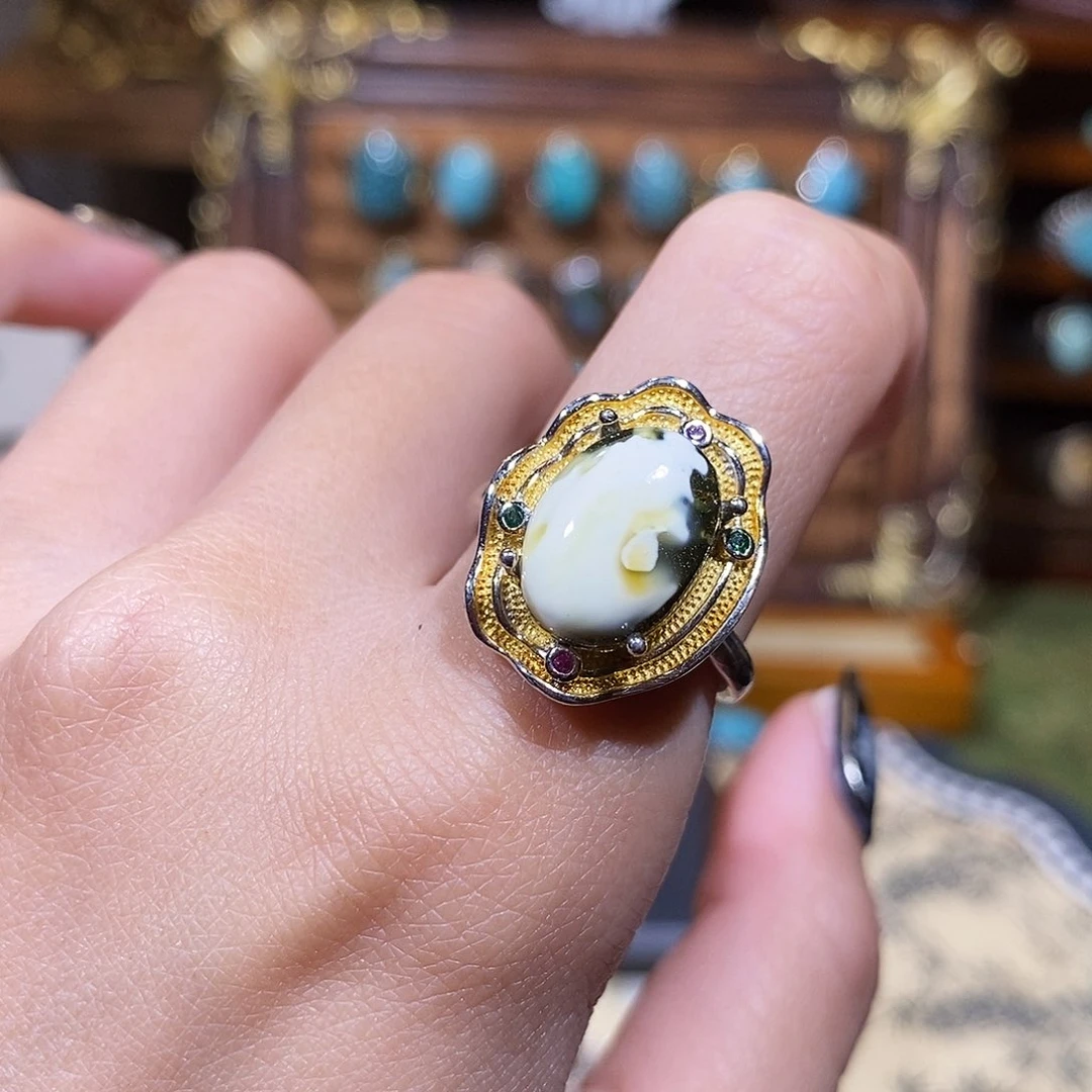 琥珀银S925镶嵌戒指戒指