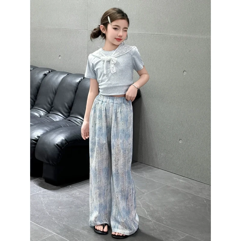 女童套装2025新款夏季儿童韩系短袖T恤女孩洋气阔腿裤宽松休闲裤