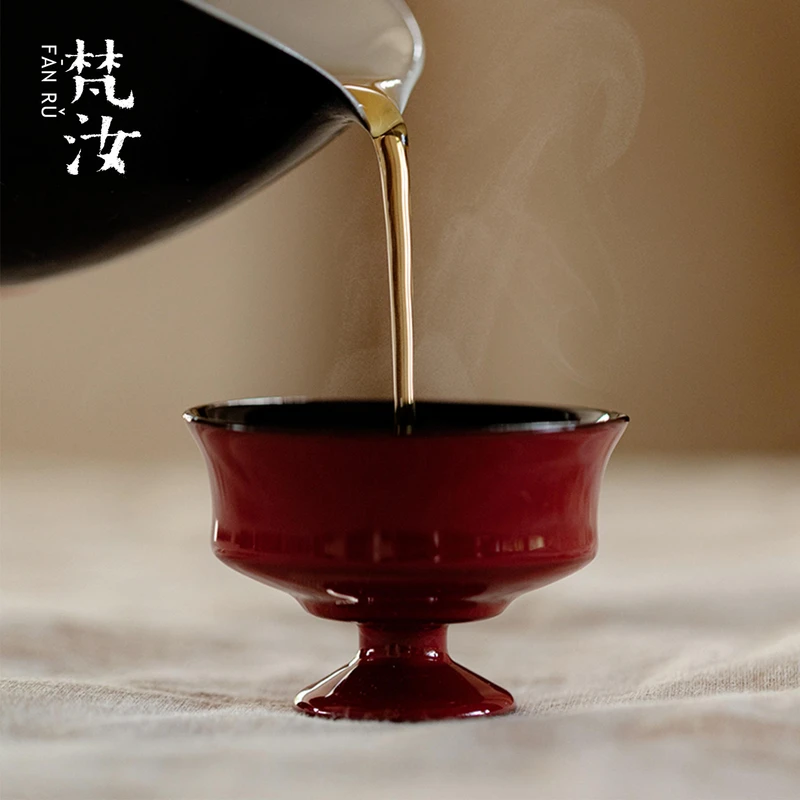 赭梦红朱 新中式复古诧寂风高颜值品茗杯高足杯茶杯陶瓷功夫茶具