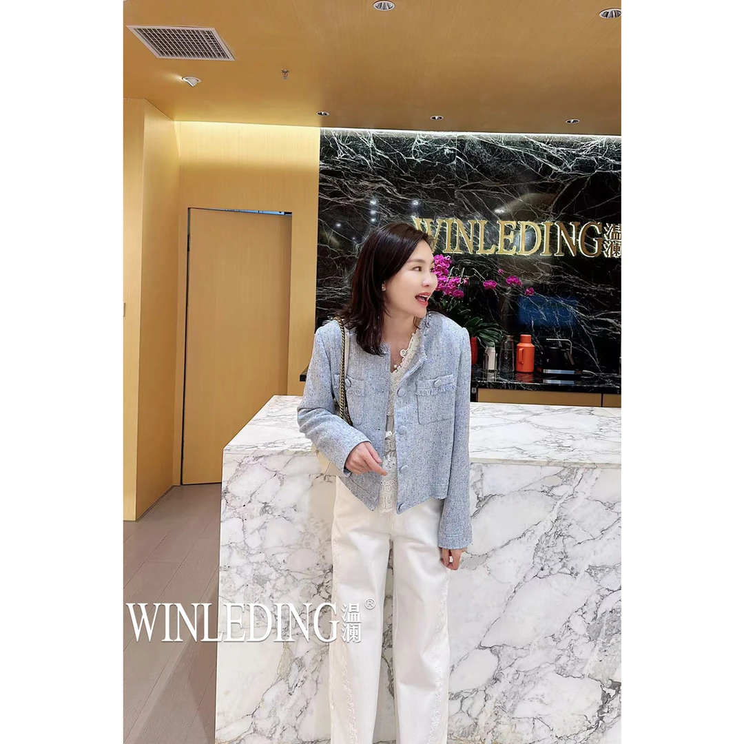 温澜服饰·雅“香染”毛边海洋小香上衣70719