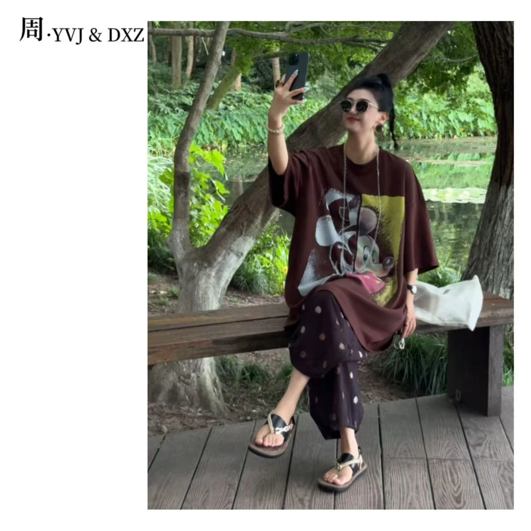 【大小周】复古焦糖涂鸦米奇宽松薄款显瘦T恤