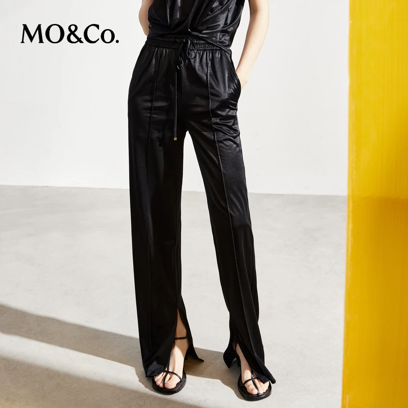 【千颂妮专享】MOCO夏季高腰开叉立体中线黑色休闲裤女MBB2PAT009