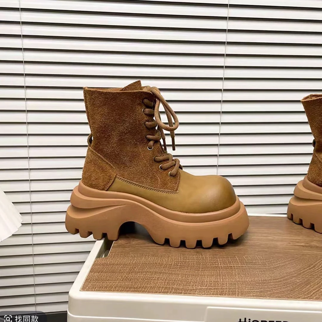 3996厚底短靴工装靴翻领机车靴秋季百搭