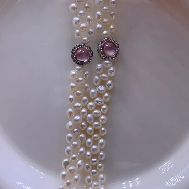 淡水珍珠耳饰银S925镶嵌手链