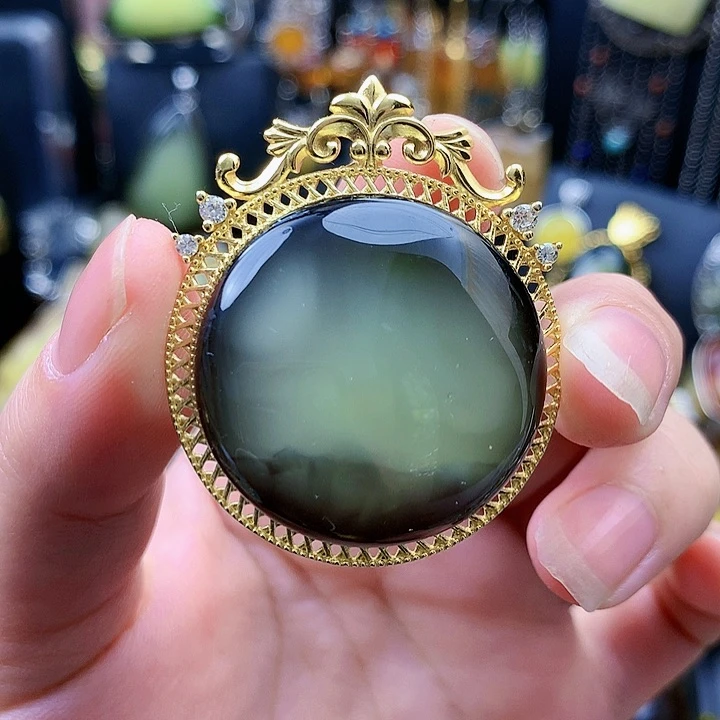 琥珀裸石银S925镶嵌坠