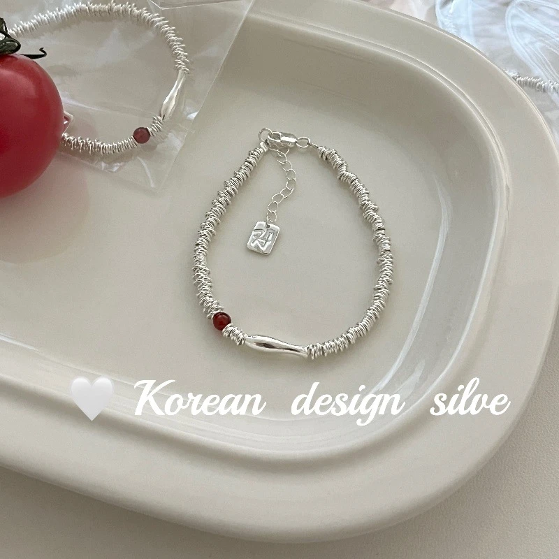 足银玻璃手链 足银玻璃手链韩式重工ins风手饰品 S925精巧