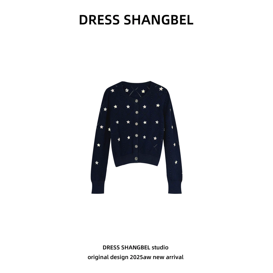 DRESS -秋季新款C65复古毛针织衫黑色轻奢圆领麻花针织开衫5881H