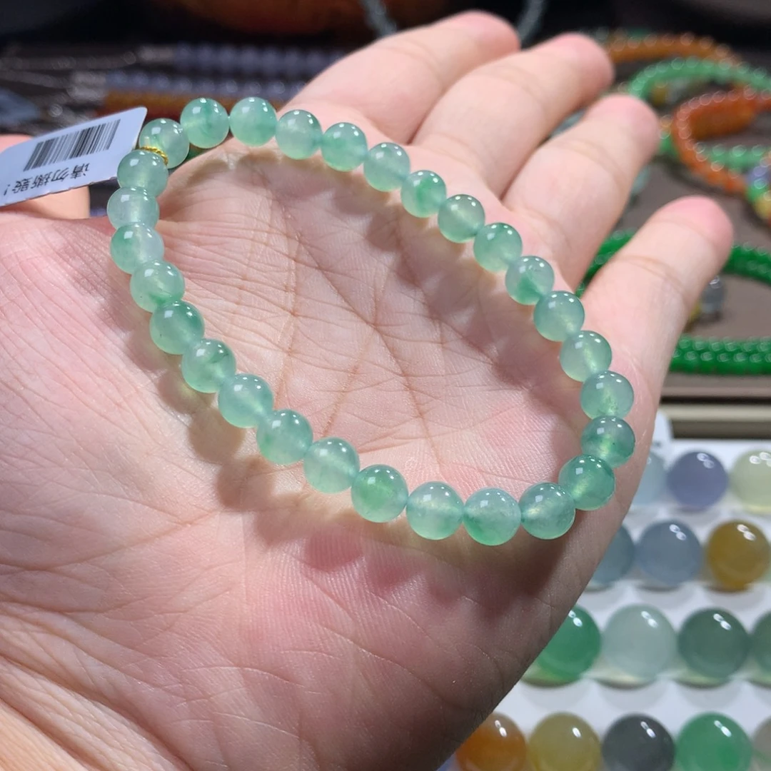 翡翠未镶嵌手链大漏！性价比木那冰甜绿飘金丝绿单圈卡6.5
