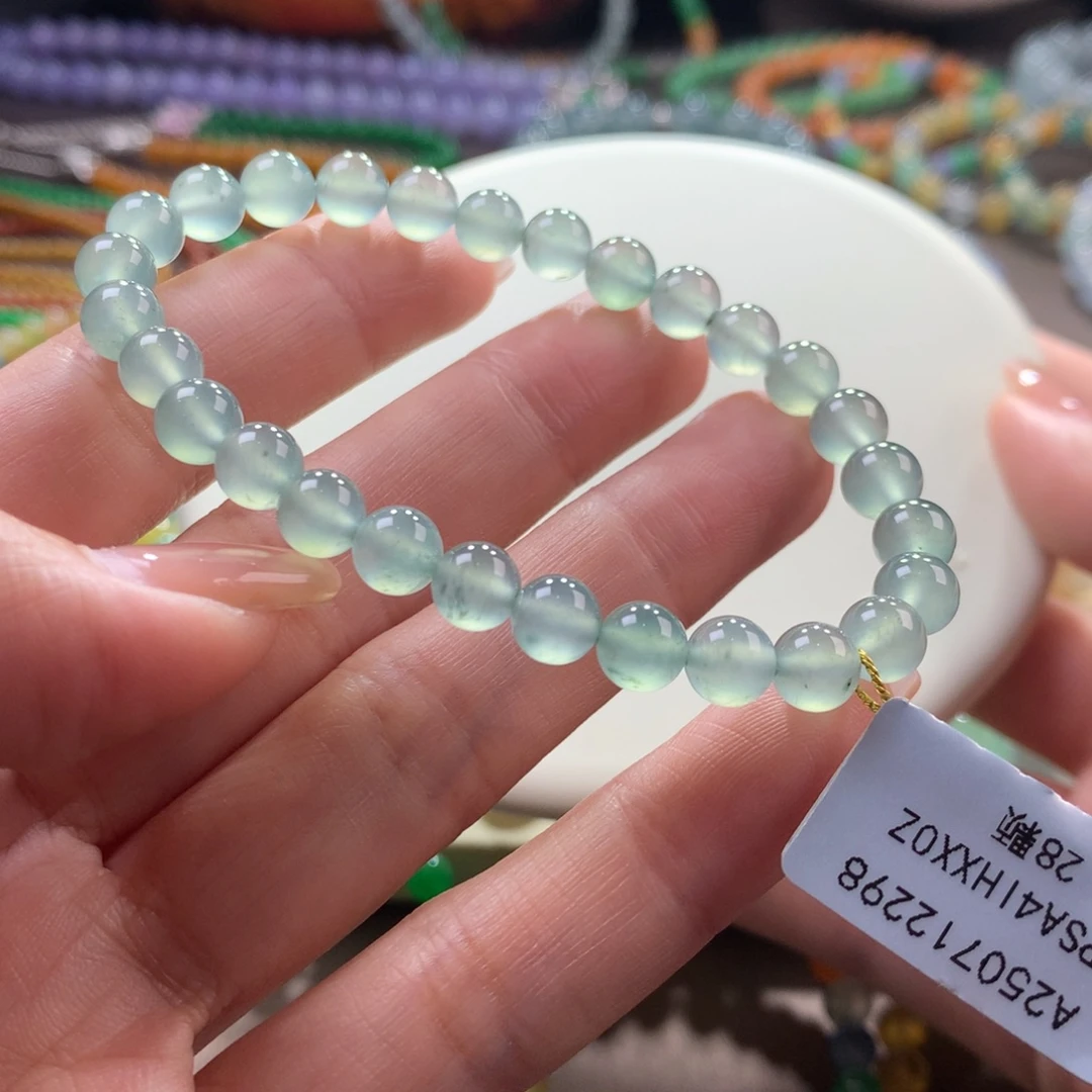 手链翡翠未镶嵌高冰波晴水色系卡6.3