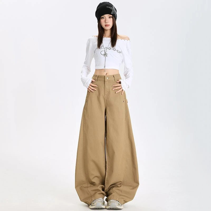 薄款ins风休闲风高腰秋季牛仔裤ins显瘦宽松芭蕾风休闲裤美式运动