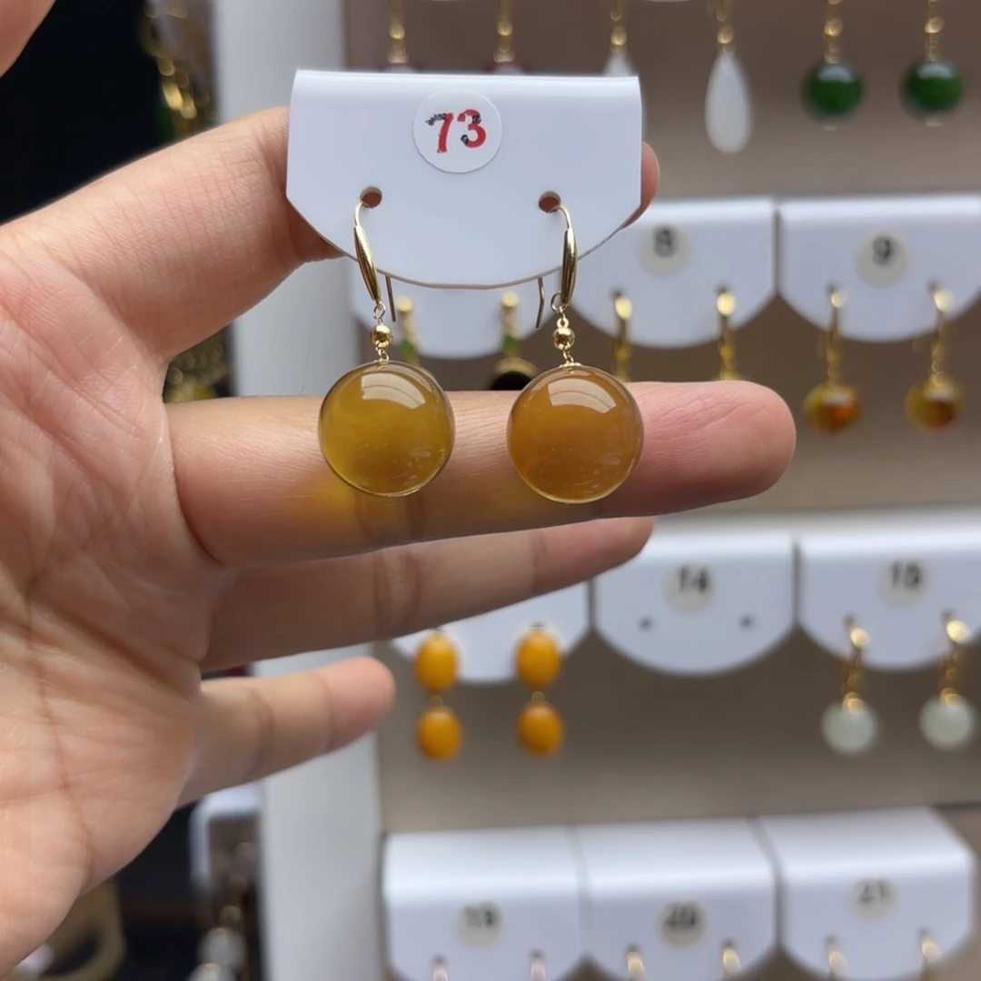 蓝珀18K金镶嵌耳饰@****