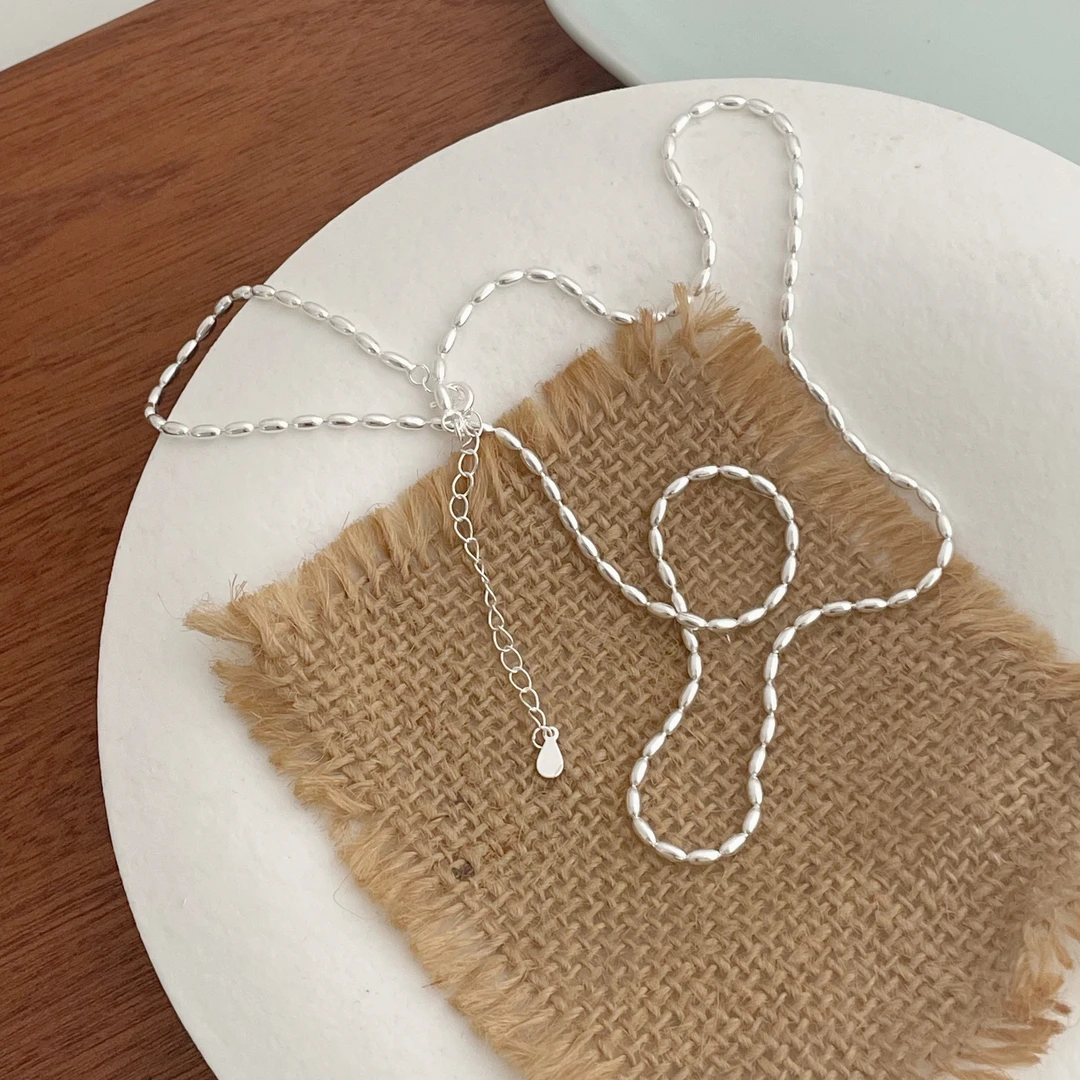 链子925银 韩版米粒橄榄珠项链素链女单链锁骨链小众百搭毛衣链99