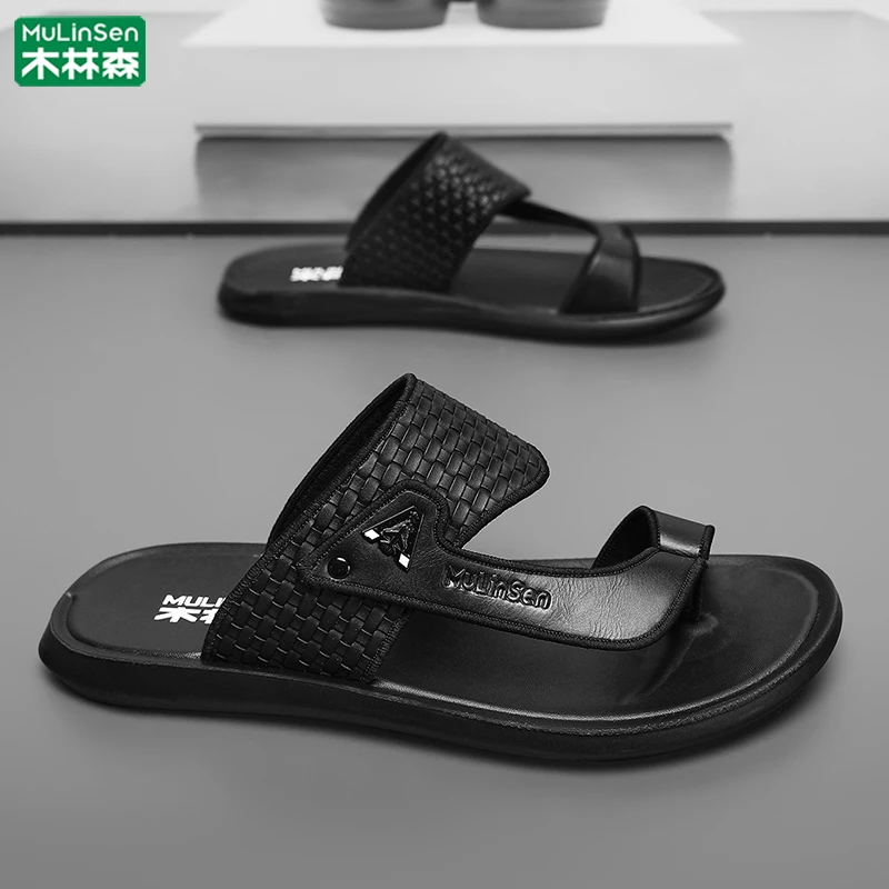 木林森沙滩鞋男2025新款夏季外穿人字拖防滑耐磨休闲男士皮凉鞋