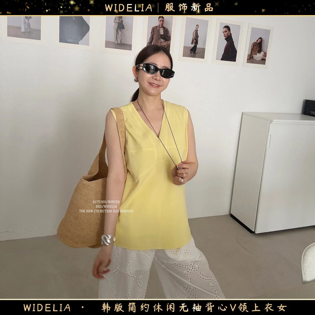 widelia陈魅儿2025春夏新款韩版简约休闲无袖背心V领上衣女720125