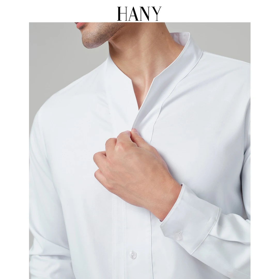 HANY[新中式易打理]衬衫男长袖2025新款商务高级休闲白色衬衣秋季