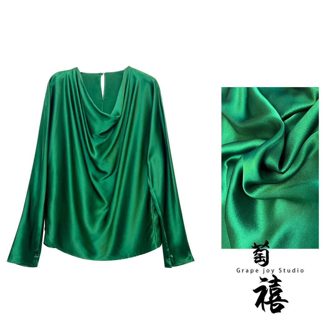 【萄禧-墨舞衫】新款真丝三色休闲百搭打底上衣长袖纯色K1890